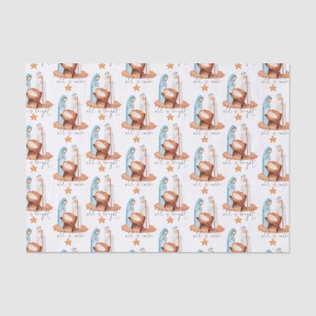 Simple Nativity All Is Calm Script Christmas  Tissue Paper (Front)