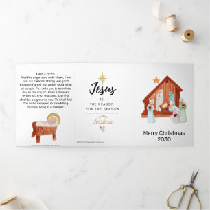 Simple Nativity Scene Church Christmas Tri-Fold Holiday Card
