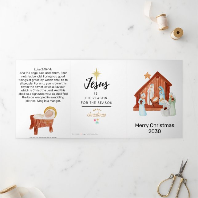 Simple Nativity Scene Church Christmas Tri-Fold Holiday Card (Outside)