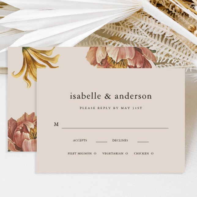 Simple Natural Rustic Floral Meal Choice Wedding RSVP Card (Creator Uploaded)