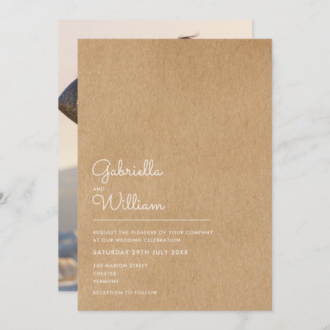 Simple Natural Script Rustic Kraft Photo Wedding Invitation (Front/Back)