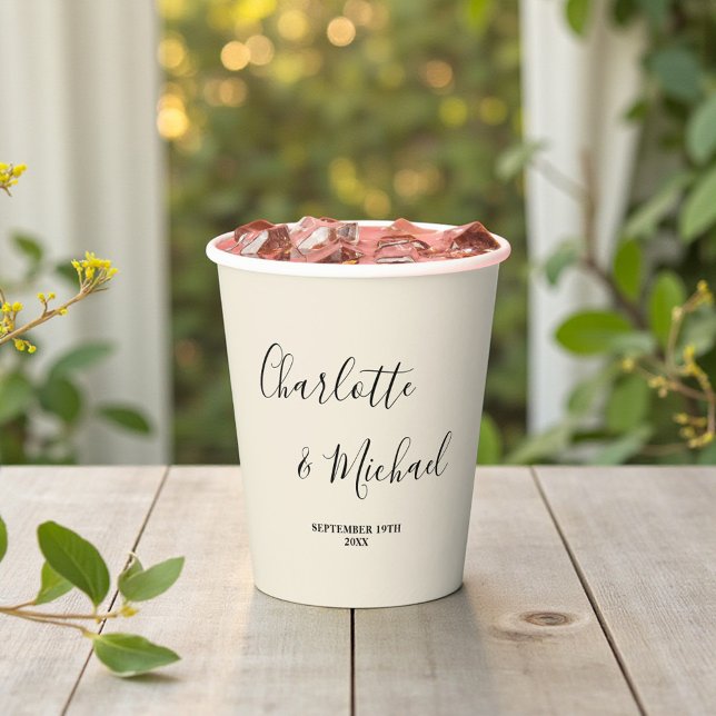 Simple Natural White Script Minimalist Wedding Paper Cups (Creator Uploaded)
