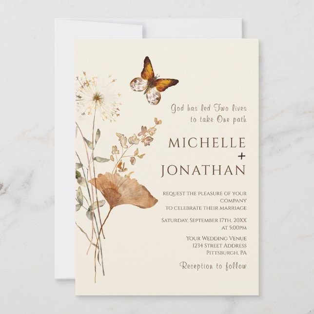 Simple Nature Wildflowers Floral Christian Wedding Invitation (Front)