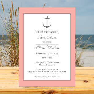Simple Nautical Anchor Bridal Shower   Coral Invitation