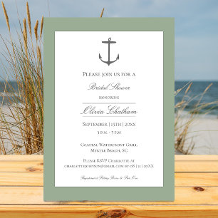 Simple Nautical Anchor Bridal Shower   Sage Green Invitation