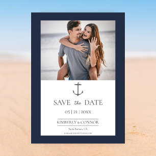 Simple Nautical Anchor Photo Navy Blue Save The Date