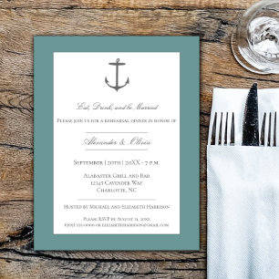 Simple Nautical Anchor Rehearsal Dinner   Teal Invitation