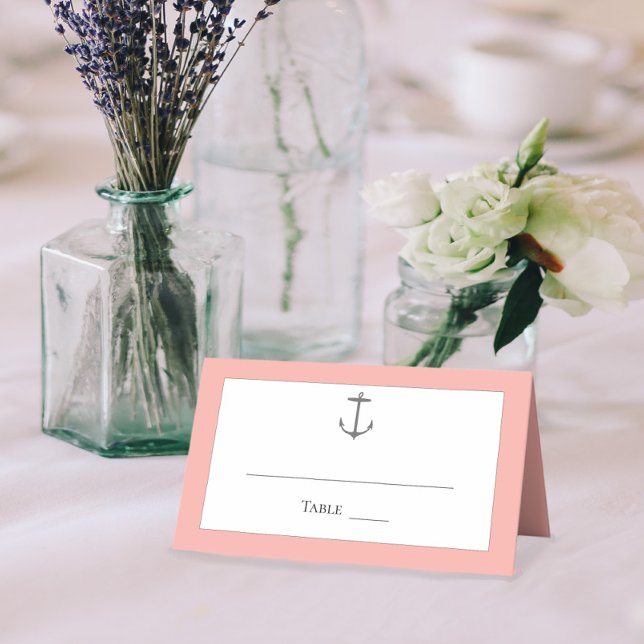 Simple Nautical Anchor Wedding | Coral Place Card (Coral Simple Nautical Anchor Wedding Place Card)