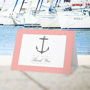 Simple Nautical Anchor Wedding Coral Thank You Card