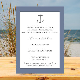 Simple Nautical Anchor Wedding Dusty Blue Invitation