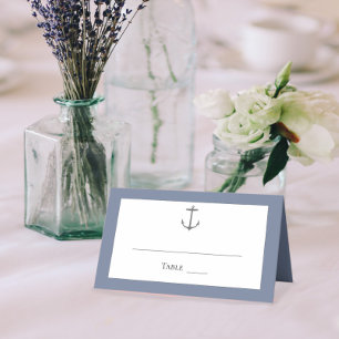 Simple Nautical Anchor Wedding   Dusty Blue Place Card