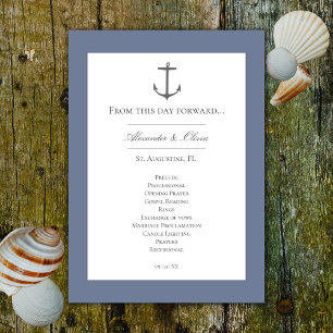 Simple Nautical Anchor Wedding Dusty Blue Programme
