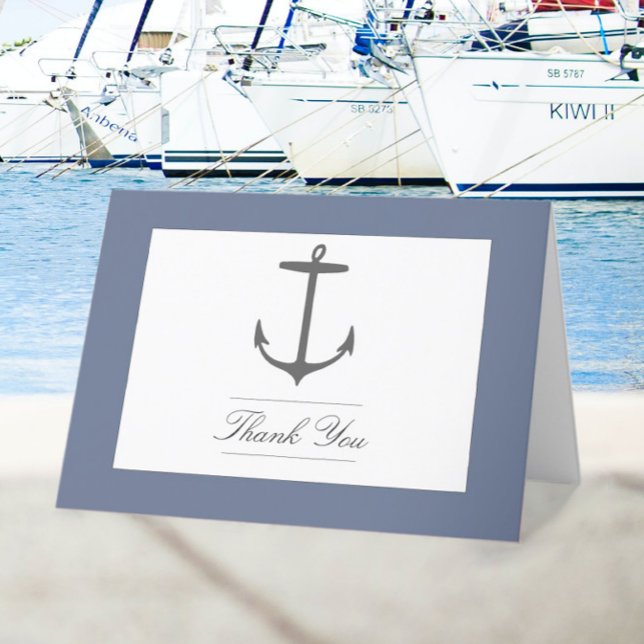 Simple Nautical Anchor Wedding | Dusty Blue  Thank You Card (Dusty Blue Simple Nautical Anchor Wedding Thank You Card)
