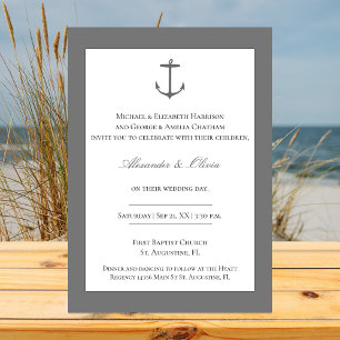 Simple Nautical Anchor Wedding   Grey Invitation