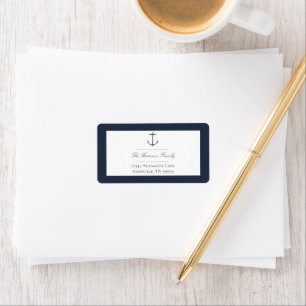 Simple Nautical Anchor Wedding   Navy Blue Address Label
