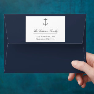 Simple Nautical Anchor Wedding Navy Blue Envelope