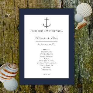 Simple Nautical Anchor Wedding   Navy Blue Programme