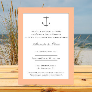 Simple Nautical Anchor Wedding   Peach Invitation