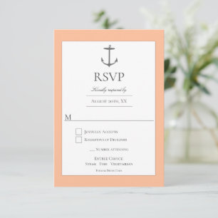Simple Nautical Anchor Wedding   Peach RSVP Card