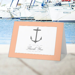 Simple Nautical Anchor Wedding   Peach Thank You Card