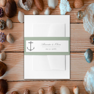 Simple Nautical Anchor Wedding   Sage Green Invitation Belly Band
