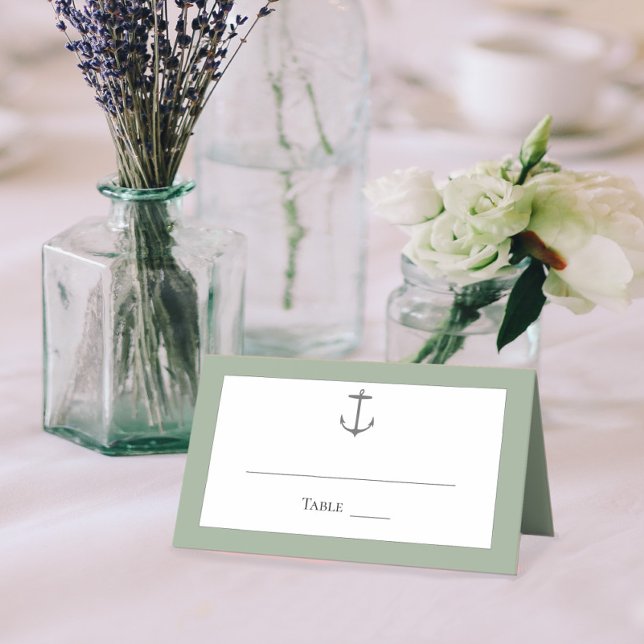 Simple Nautical Anchor Wedding | Sage Green Place Card (Sage Green Simple Nautical Anchor Wedding Place Card)