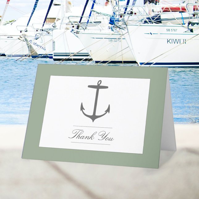 Simple Nautical Anchor Wedding | Sage Green  Thank You Card (Sage Green Simple Nautical Anchor Wedding Thank You Card)