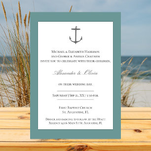 Simple Nautical Anchor Wedding   Teal Invitation