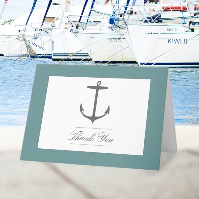 Simple Nautical Anchor Wedding | Teal  Thank You Card (Teal Simple Nautical Anchor Wedding Thank You Card)