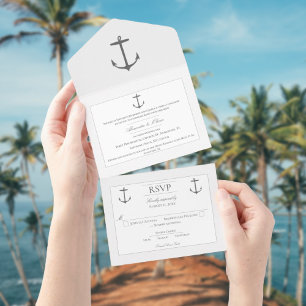 Simple Nautical Anchor Wedding   White All In One Invitation