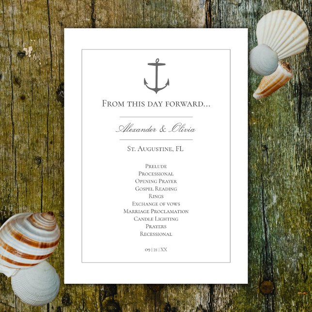 Simple Nautical Anchor Wedding | White Programme (White Simple Nautical Anchor Wedding Program)