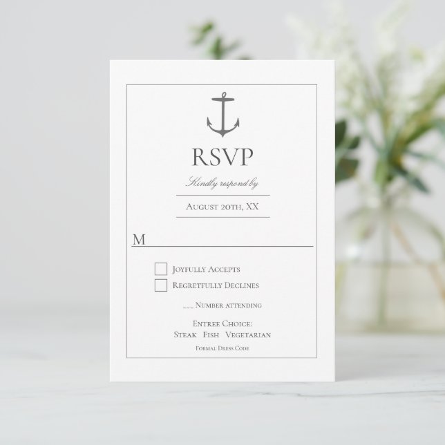 Simple Nautical Anchor Wedding | White RSVP Card (Standing Front)