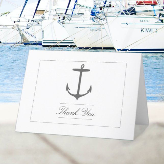 Simple Nautical Anchor Wedding | White  Thank You Card (White Simple Nautical Anchor Wedding Thank You Card)