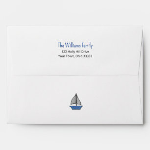 Simple Nautical Blue Sailboat Return Address Envelope