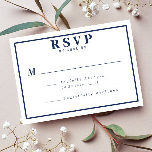 Simple Nautical Blue & White Border Wedding  RSVP Card