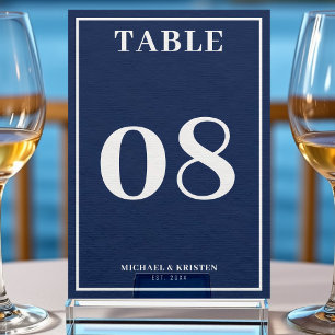 Simple Nautical Blue White Border Wedding  Table Number