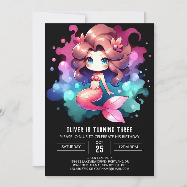 Simple Nautical Mermaid Birthday Invitation (Front)