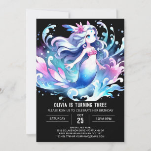 Simple Nautical Mermaid Birthday Invitation