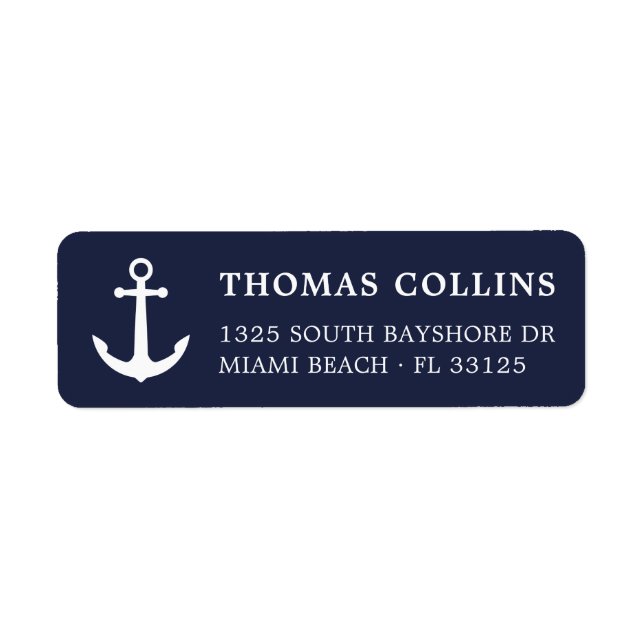 Simple Nautical Navy Blue Anchor Return Address (Front)