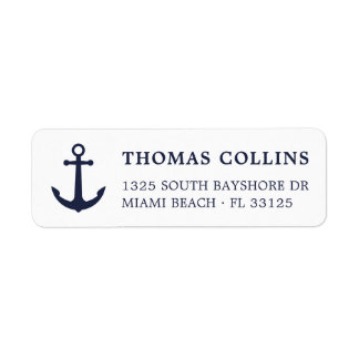Simple Nautical Navy Blue Anchor Return Address