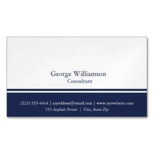 Simple Nautical Navy Blue and White Magnetic Business Card
