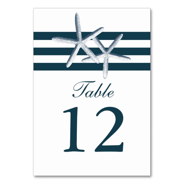 Simple Nautical Starfish Wedding Table Numbers (Front)