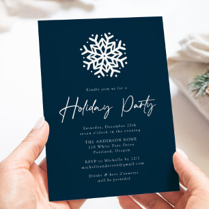 Simple Navy and Silver Snowflake Holiday Party
