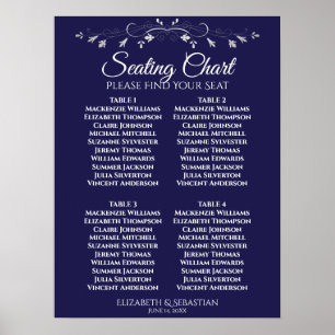 Simple Navy Blue 4 Table Wedding Seating Chart