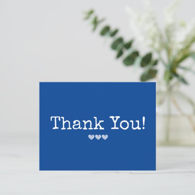 Simple Navy Blue Add Your Text Thank You Postcard (Standing Front)