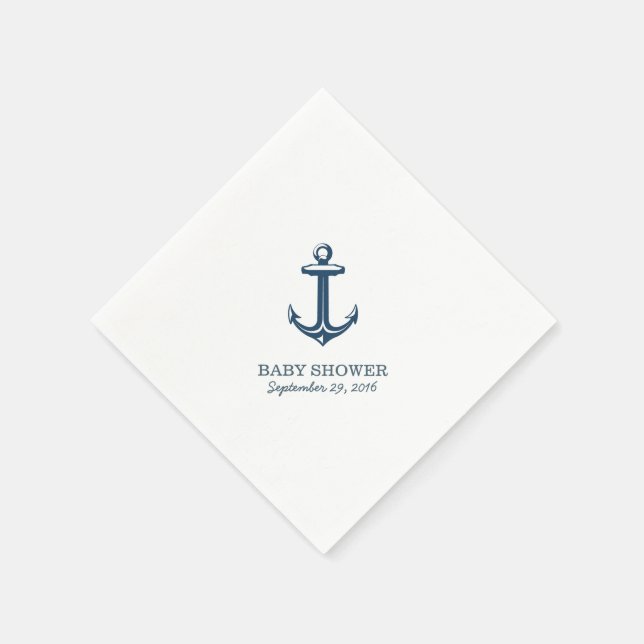 Simple Navy Blue Anchor Nautical Baby Shower Napkin (Corner)