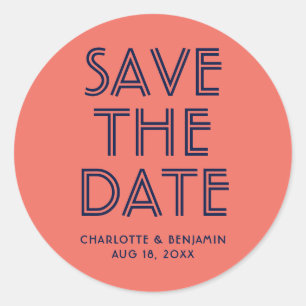 Simple Navy Blue and Coral Save The Date Sticker