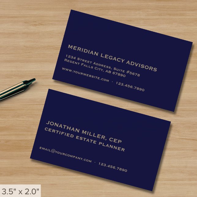 Simple Navy Blue and Gold Business Card (Creator Uploaded)