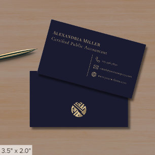 Simple Navy Blue and Gold Business Card