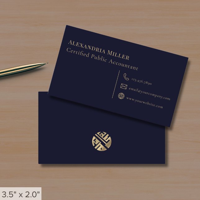 Simple Navy Blue and Gold Business Card (Creator Uploaded)